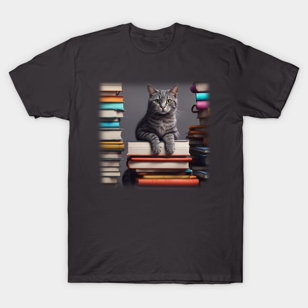 Library cat T-Shirt by LM Designs by DS